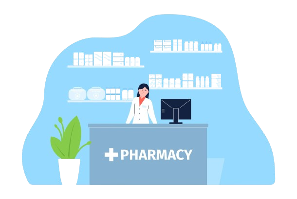 flat cartoon pharmacist counter drugstore pharmacy scientist seller clinic hospital pharma store health medications vector scene pharmacist pharmacy store illustration 543062 7527 removebg preview